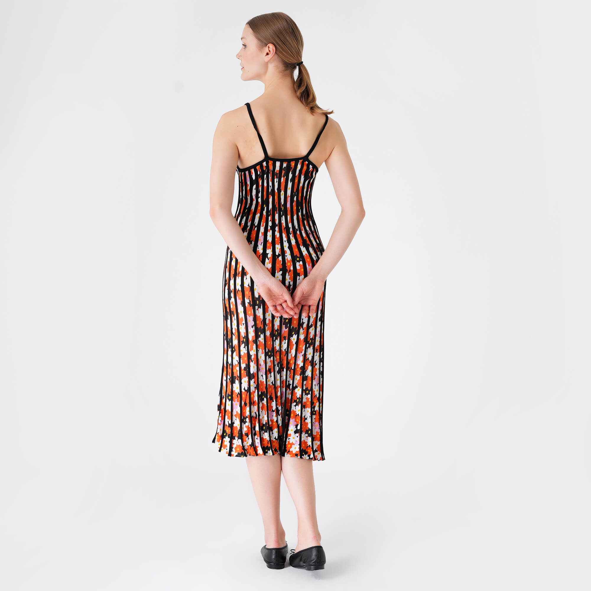 Kenzo - Orange Floral & Black Striped Dress